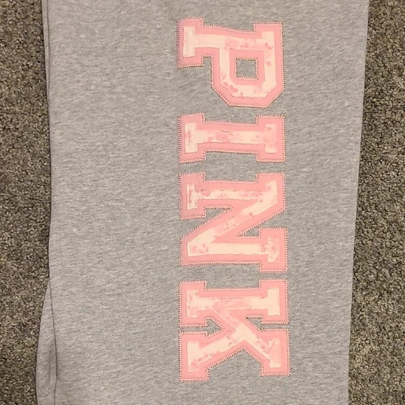 LoveShackFancy Gray Wide Leg Sweatpants with Pink Accents - Picture 12 of 14
